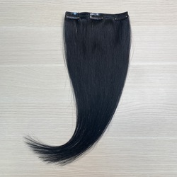 Натуральные волосы 40см - одна прядь на 3 заколках, черный #1 