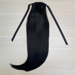 Хвост из натуральных черных волос 60см