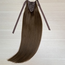 Хвост из натуральных волос 60см - шатен #6