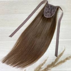 Хвост накладной для волос натуральный 40см - шатен #6
