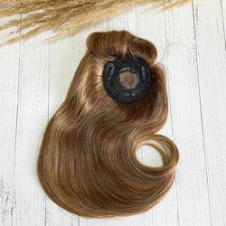 Накладка из натуральных волос с челкой 8х8 см - темное мелирование