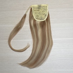 Шиньон - хвост из натуральных волос 35см - карамельное мелирование