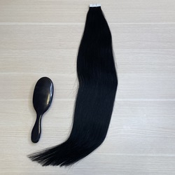 PREMIUM Натуральные волосы на лентах 60см 20 прядей 50грамм - черный #1