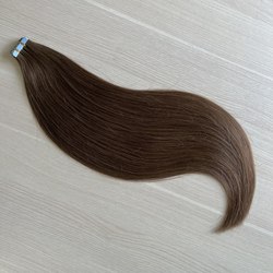 Натуральные волосы на лентах 60см 70 г (повышенная густота) - каштановый #6