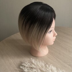 Теменная накладка из натуральных волос на заколках 12х12см- темное омбре