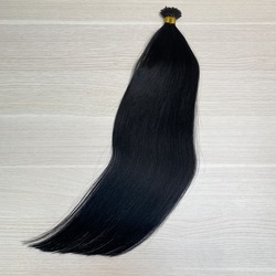 Натуральные волосы на капсулах 50см 100прядей 50г - черный #1