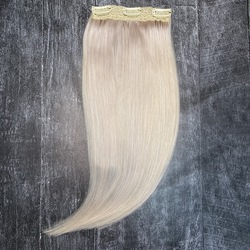 Натуральные волосы 40см - одна прядь на 3 заколках, серебристый блонд #60с
