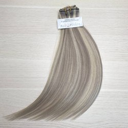 Натуральные волосы на заколках 40см 60г - набор из 3 прядей серебристое мелирование 
