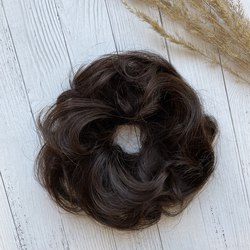 Шиньон на резинке из натуральных волнистых волос - горький шоколад #2