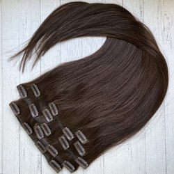 Натуральные волосы на заколках 60 см 120 г - #2 "Горький шоколад" 