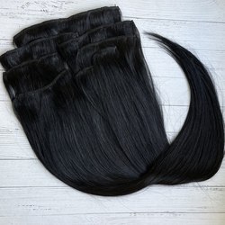 Натуральные волосы на заколках 60 см 120 г - #1 Черный