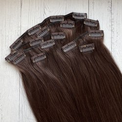 Натуральные волосы на заколках 50см 70г - коричневый #4