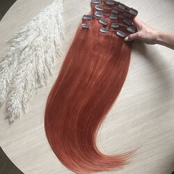 Натуральные волосы на заколках 65 см 120 г - рыжий  #130 
