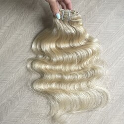 Натуральные волнистые Premium волосы на заколках 50см 120г -  #613 блонд