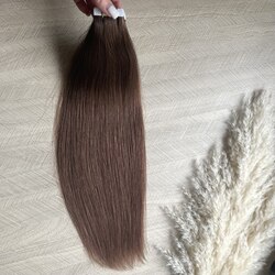 Натуральные волосы на лентах 45см 20прядей 50г молочный шоколад  #4