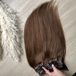 Натуральные волосы на заколках 45см 120г - коричневый #4