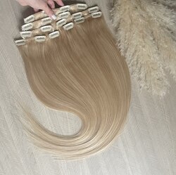 Европейские волосы на заколках цвет затемнённый блонд 65см 120г