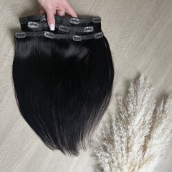 AMERA Натуральные волосы на заколках 35 см 60г черный с коричневым отливом #1b