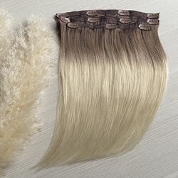 AMERA Натуральные волосы на заколках 35 см 60г амбре с затемненными корнями #4-60