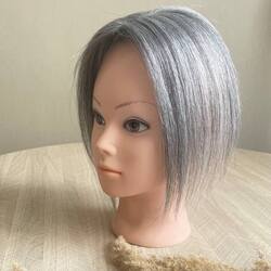 Мини накладка из натуральных волос на теменную зону - темно-седой